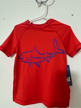 Caribbean Joe Red Rashguard with Blue Shark Graphic